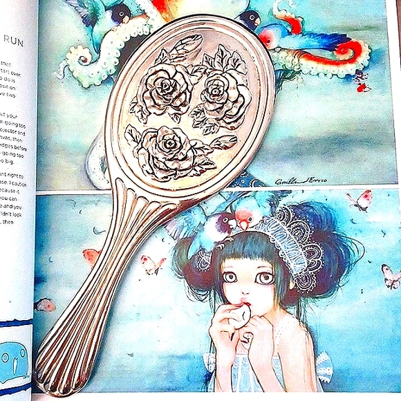 Antique silver rose embellished handheld mirror - Picture 1 of 6